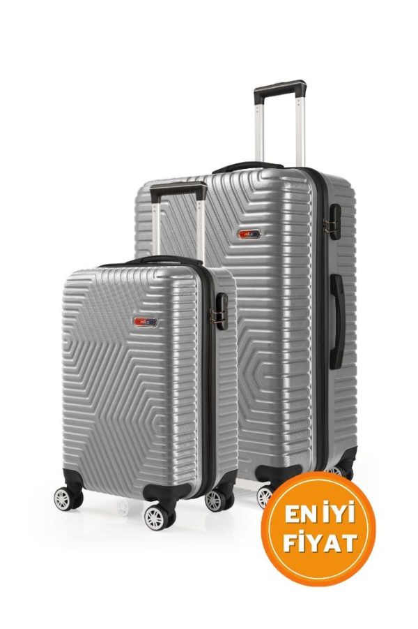 G&D Polo Suitcase Abs Kabin Ve Büyük Boy Gümüş Gri 2'li Valiz Seti 600.03-Set-BK