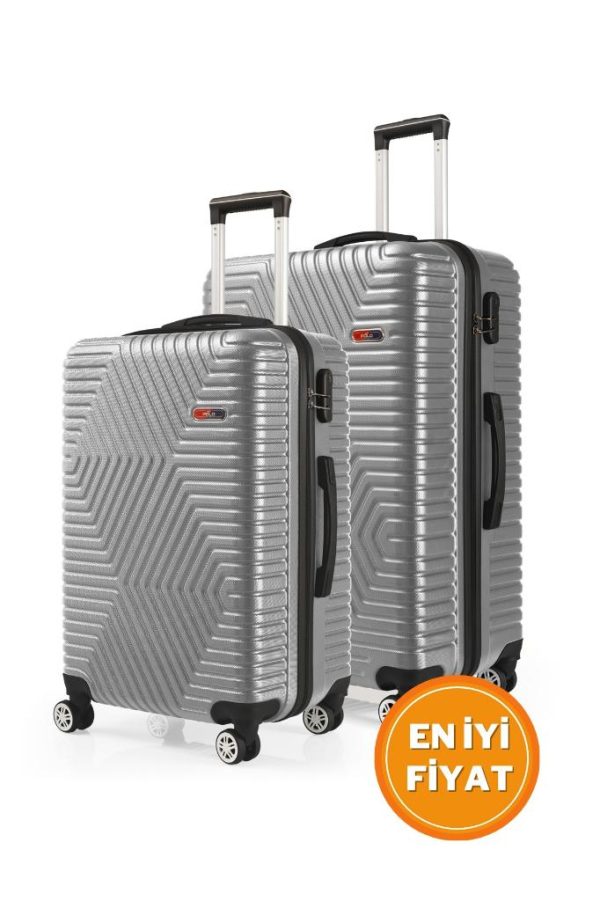 G&D Polo Suitcase Abs Orta Ve Büyük Boy Gümüş Gri 2'li Valiz Seti 600.03-B