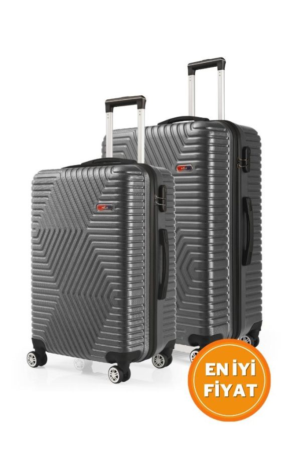 G&D Polo Suitcase Abs Orta Ve Büyük Boy Koyu Gri 2'li Valiz Seti 600.02-B