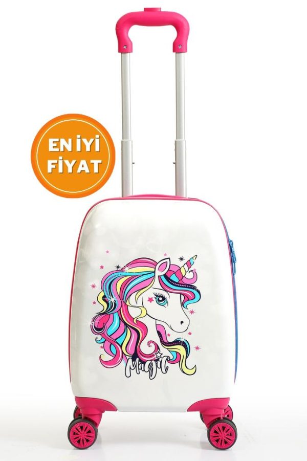 Gedox Kids Pembe Beyaz Unicorn Desenli Kız Çocuk Valizi 152