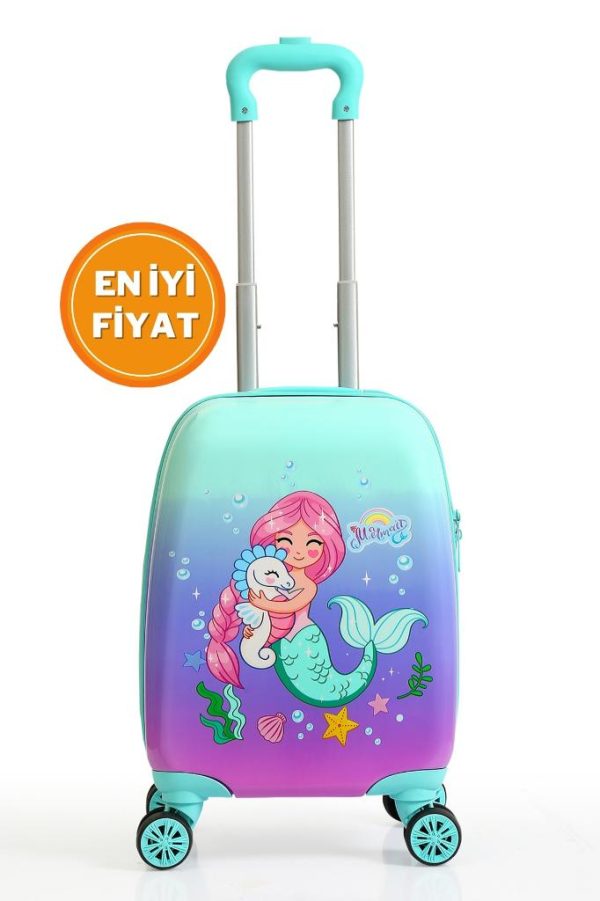 Gedox Kids Su Yeşili Lila Denizkızı Desenli Kız Çocuk Valizi 150