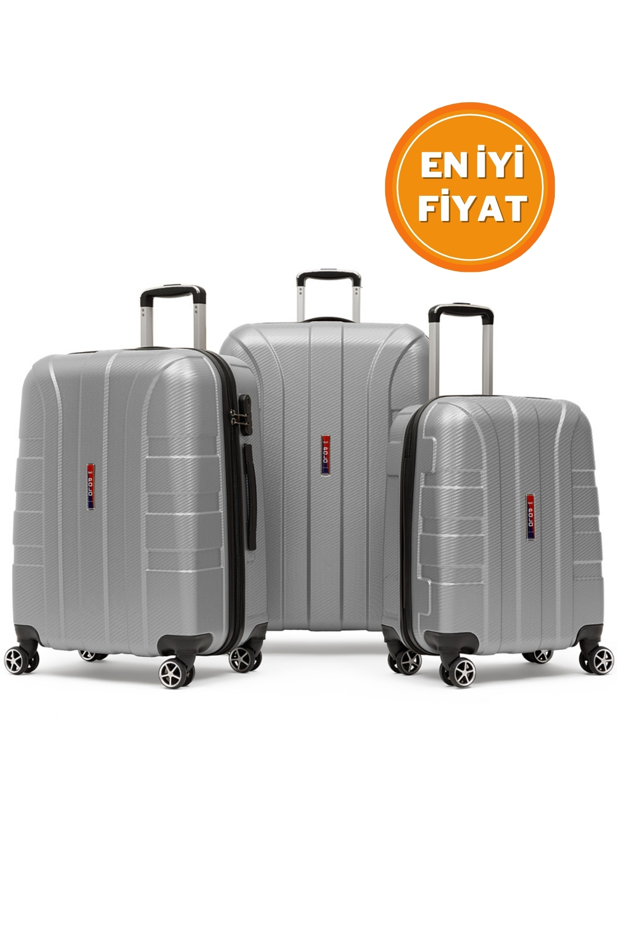 G&D Polo Suitcase Karbon Desenli 3'lü Gümüş Gri Valiz Seyahat Seti 550.03-set
