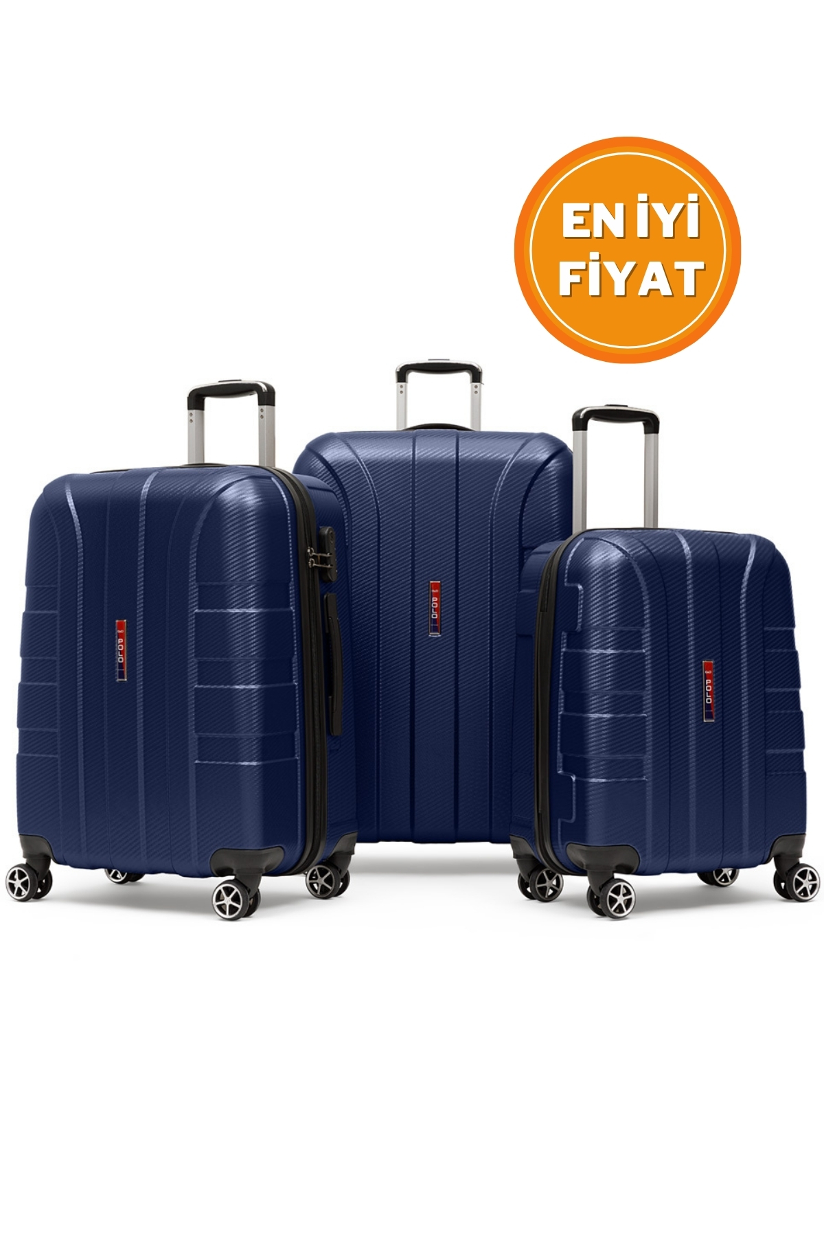 G&D Polo Suitcase Karbon Desenli 3'lü Lacivert Valiz Seyahat Seti 550.04-set