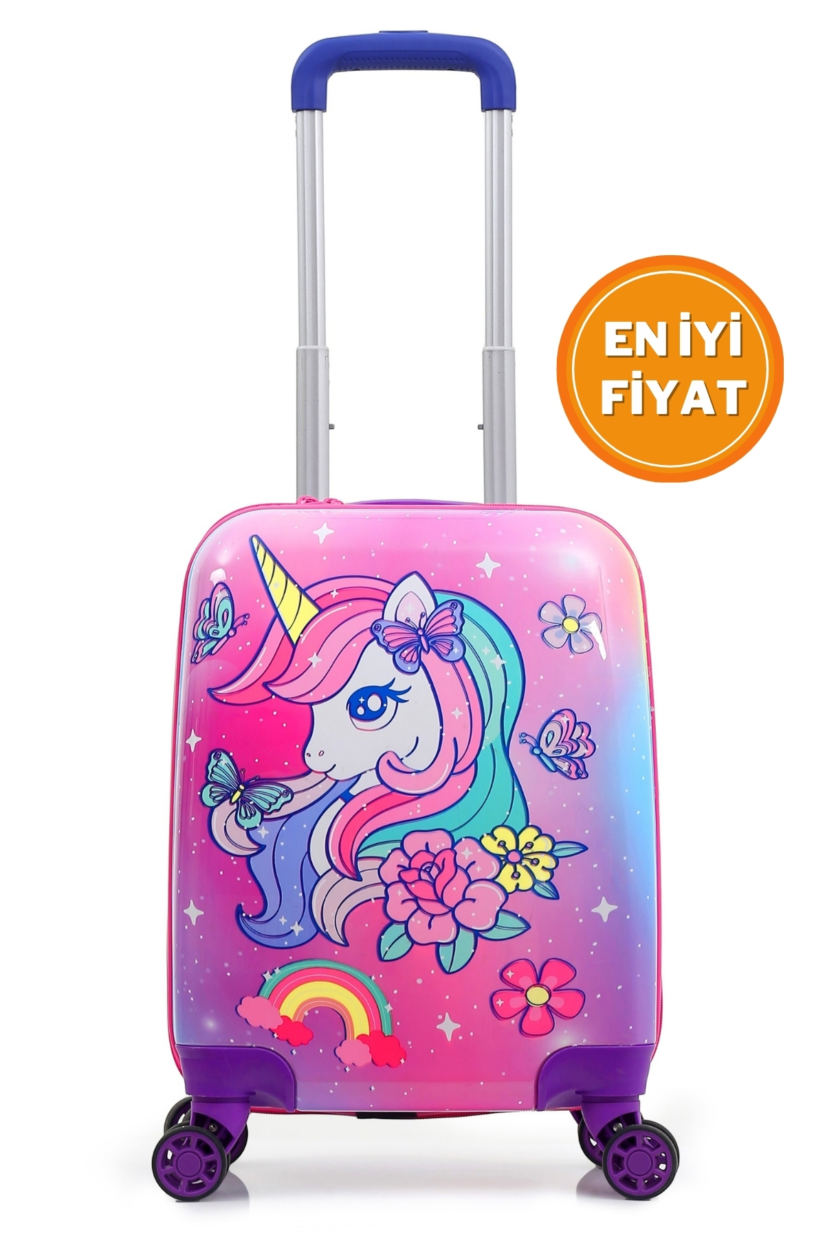 Gedox Kids Lila Pembe Gökkuşağı Unicorn Desenli Kız Çocuk Valizi 154.04