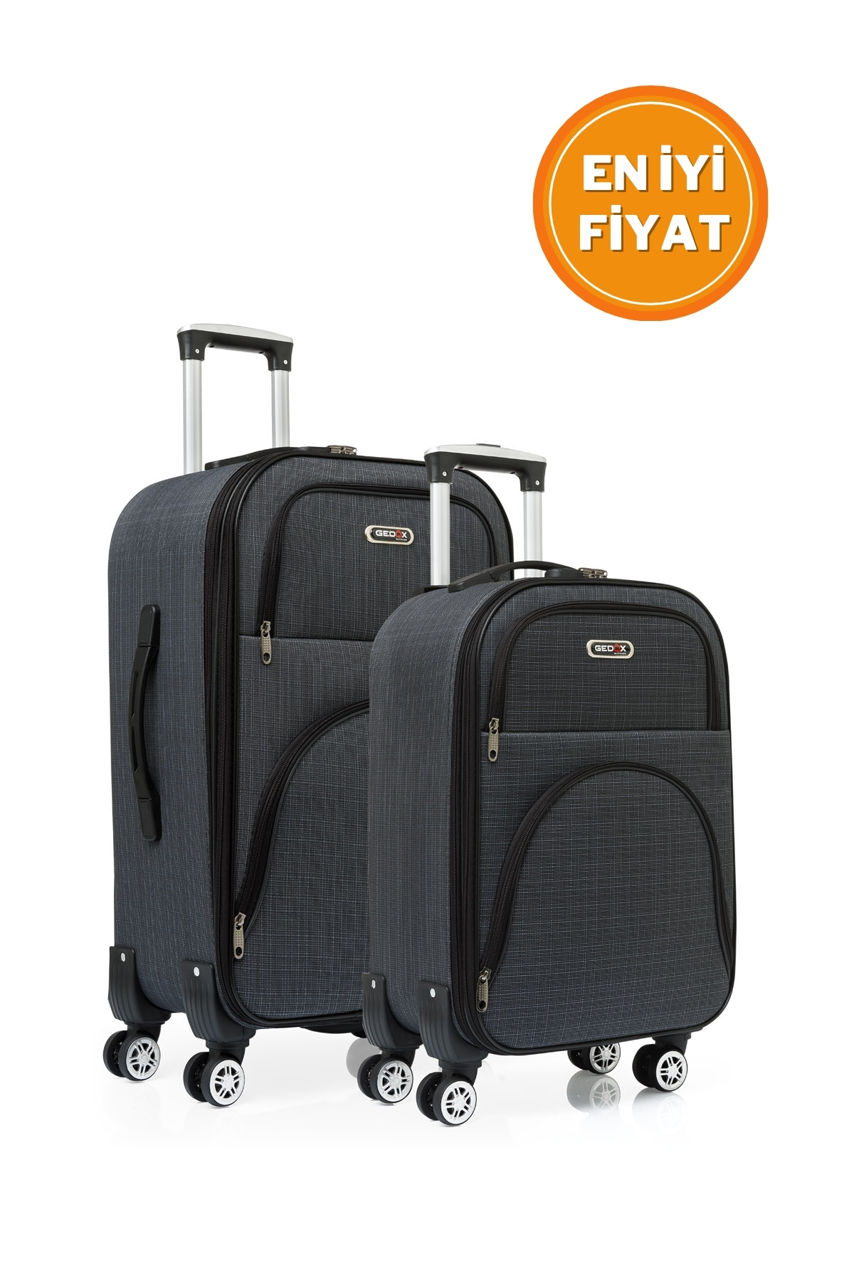 Gedox Kabin Ve Orta Boy Koyu Gri 2'li Kumaş Valiz Seti 1000.02-Set-OK